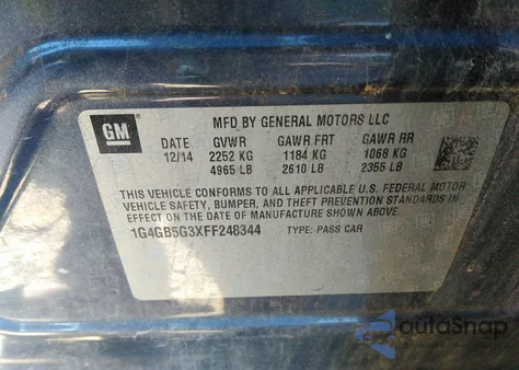 2015 Buick Lacrosse из США, поврежденный, VIN 1G4GB5G3XFF248344